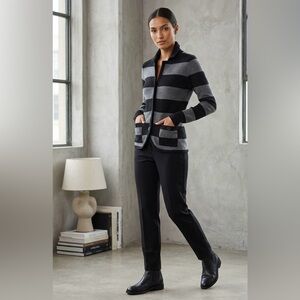 Halogen Chic Striped Knit Blazer Cardigan - Charcoal & Black Size S